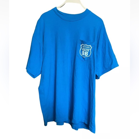 Vintage 1994 Get Your Kicks Route 66 Blue White Tourist Pocket T Shirt - Picture 1 of 14